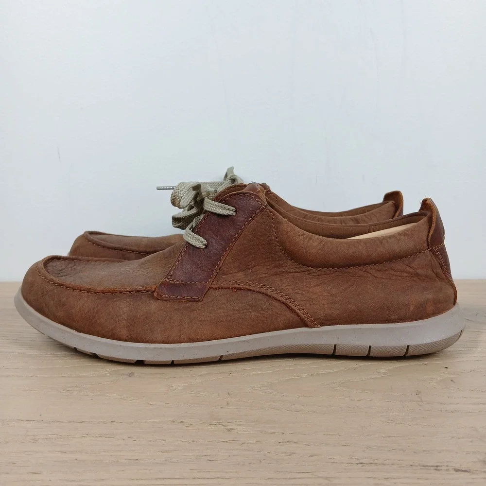 Clarks Bradley Free Loafers Men's 10.5 Brown Leather Lace Up Comfort
